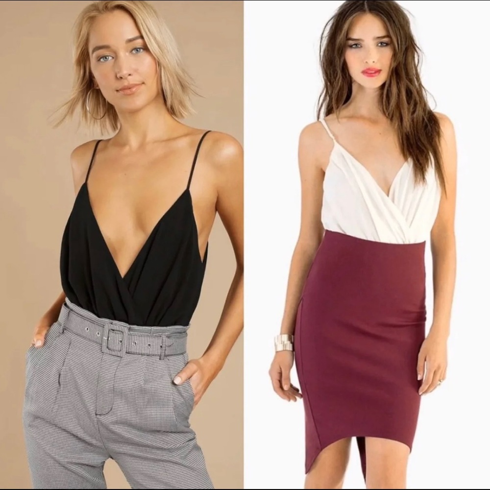 Bundle of Deep V Wrap Bodysuit (Black & Ivory)